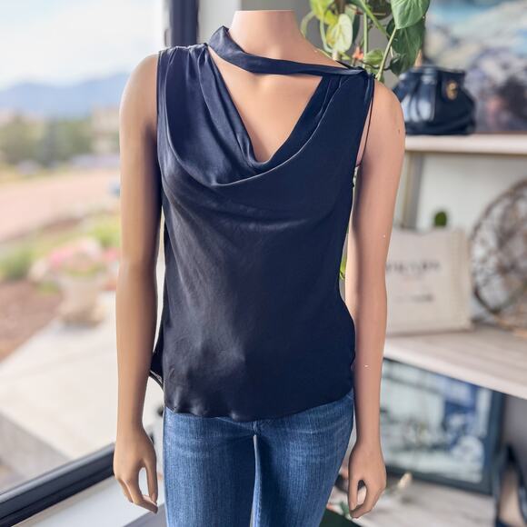 Banana Republic, Hammered Black Satin Cowl-Neck Tank, Sleeveless, Women’s Small - Picture 2 of 10